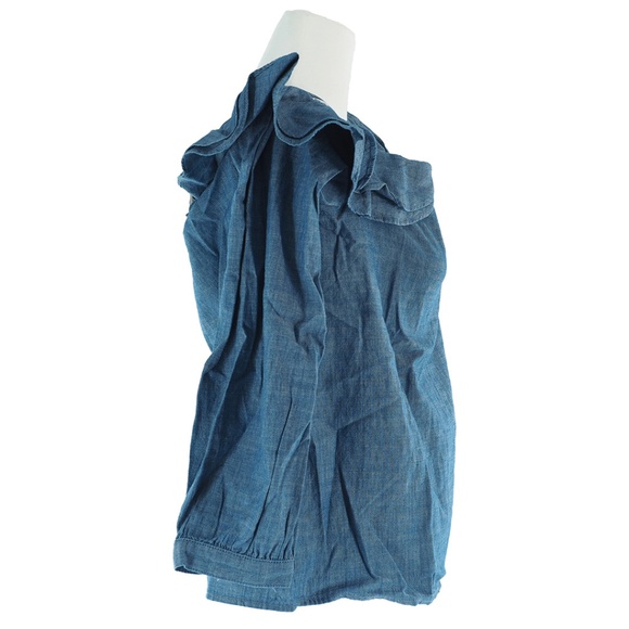 J.Crew Off-the-Shoulder Tie-Neck Top in Chambray - Picture 8 of 12